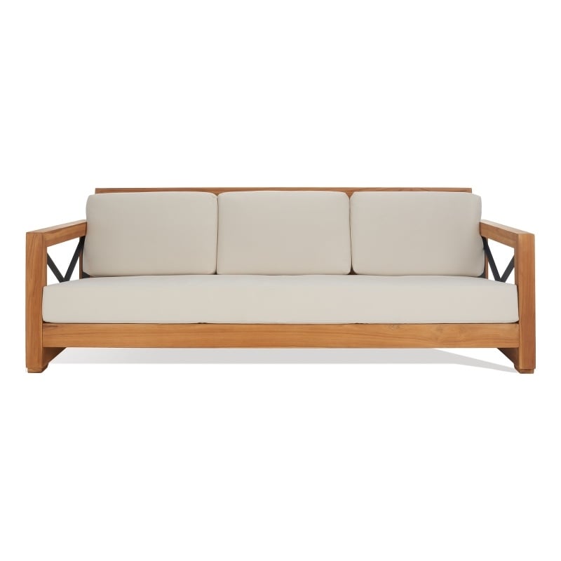 Safavieh Andros Teak Wood Patio Sofa  in Natural / Beige
