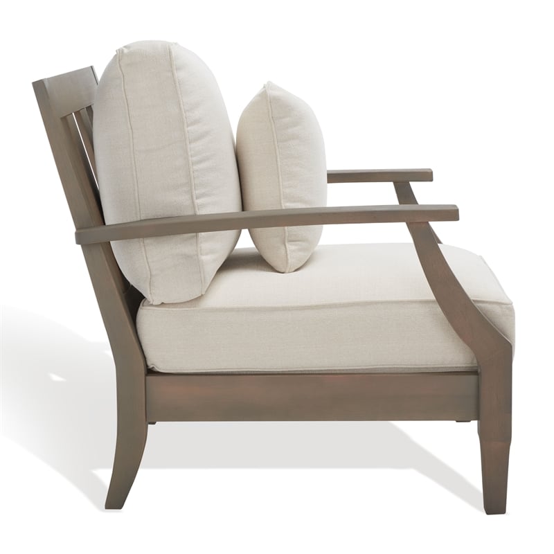 Safavieh Martinique Wood Patio Armchair in Light Gray / Beige