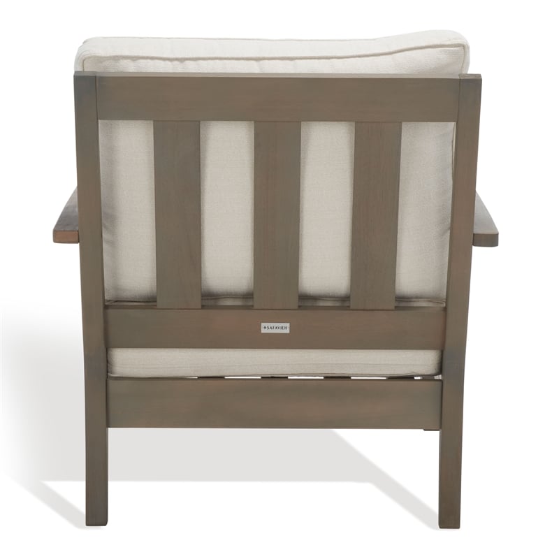 Safavieh Martinique Wood Patio Armchair in Light Gray / Beige