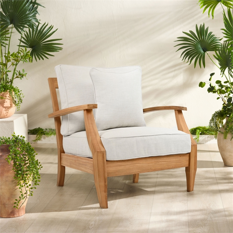 Safavieh Martinique Teak Wood Patio Armchair in White / Natural
