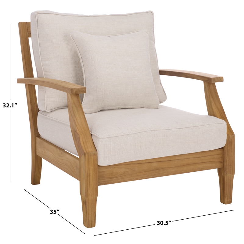 Safavieh Martinique Teak Wood Patio Armchair in White / Natural