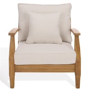 Safavieh Martinique Teak Wood Patio Armchair in White / Natural