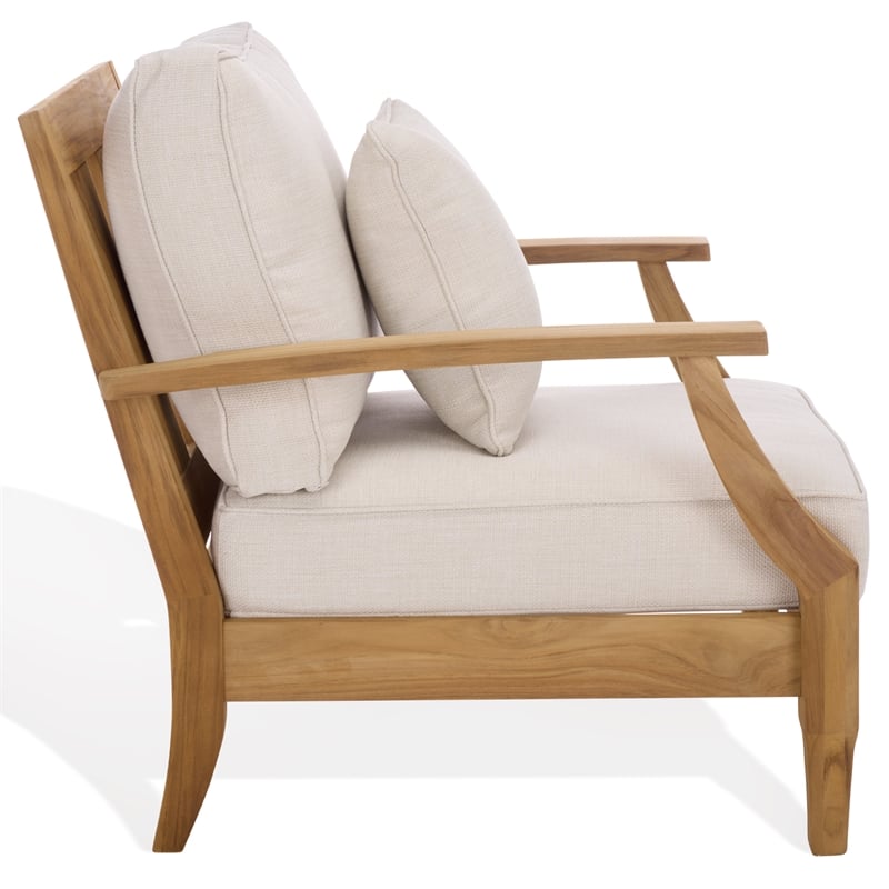 Safavieh Martinique Teak Wood Patio Armchair in White / Natural