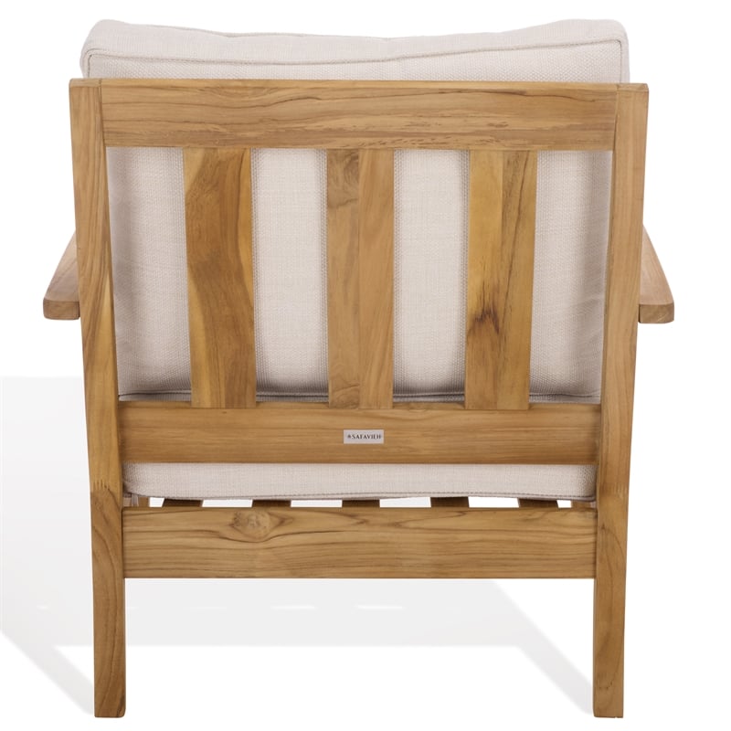 Safavieh Martinique Teak Wood Patio Armchair in White / Natural