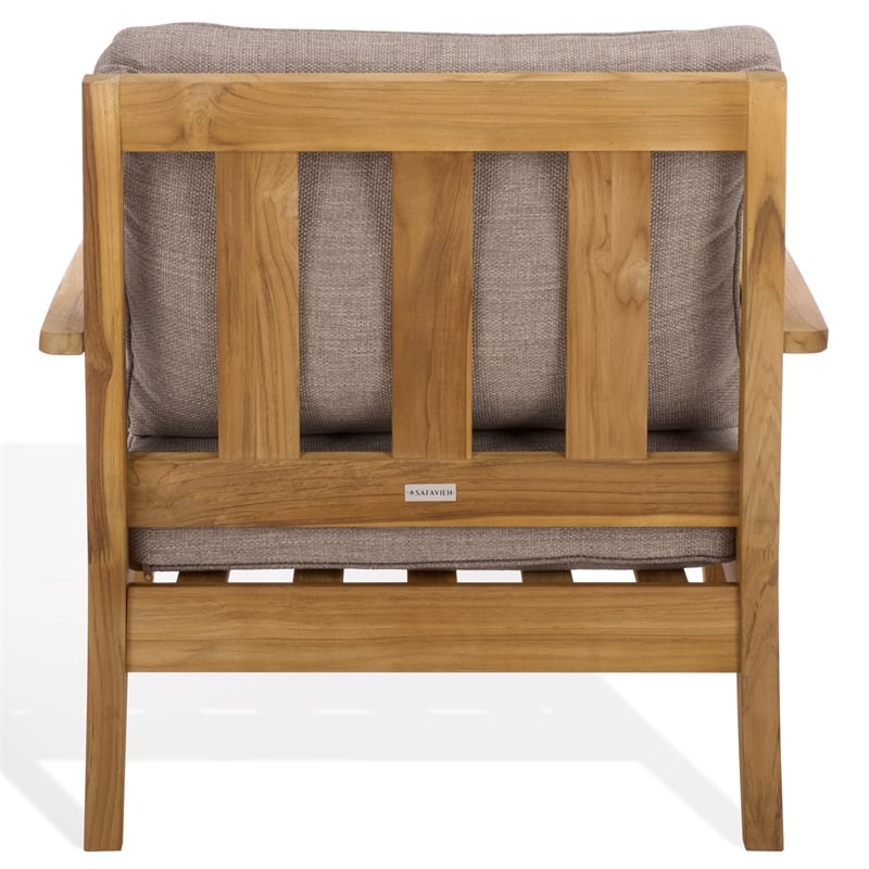 Safavieh Martinique Teak Wood Patio Armchair in Natural / Taupe