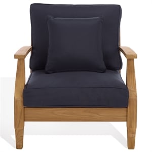 Safavieh Martinique Teak Wood Patio Armchair in Natural / Navy