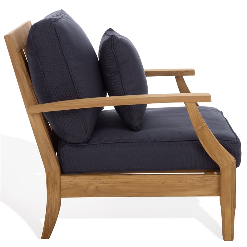 Safavieh Martinique Teak Wood Patio Armchair in Natural / Navy