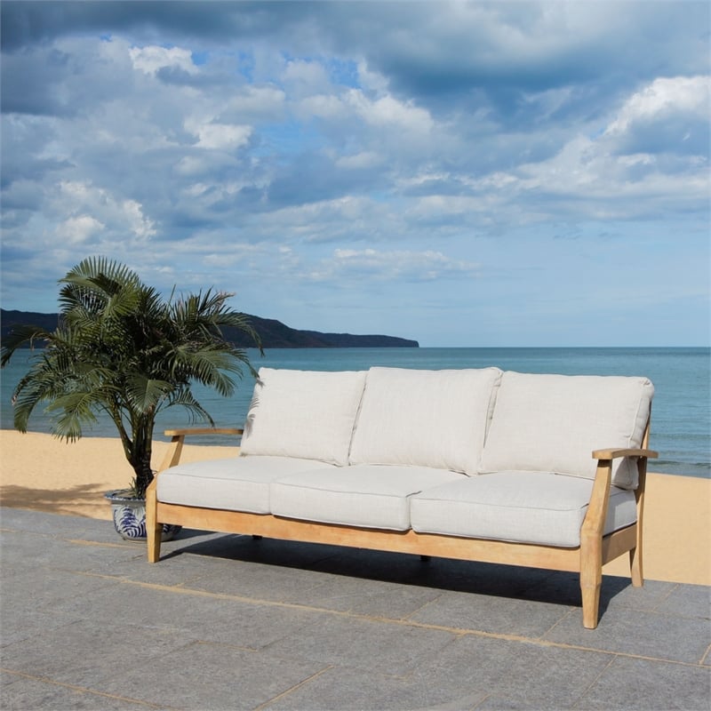 Safavieh Martinique Wood Patio Sofa in Natural / Beige