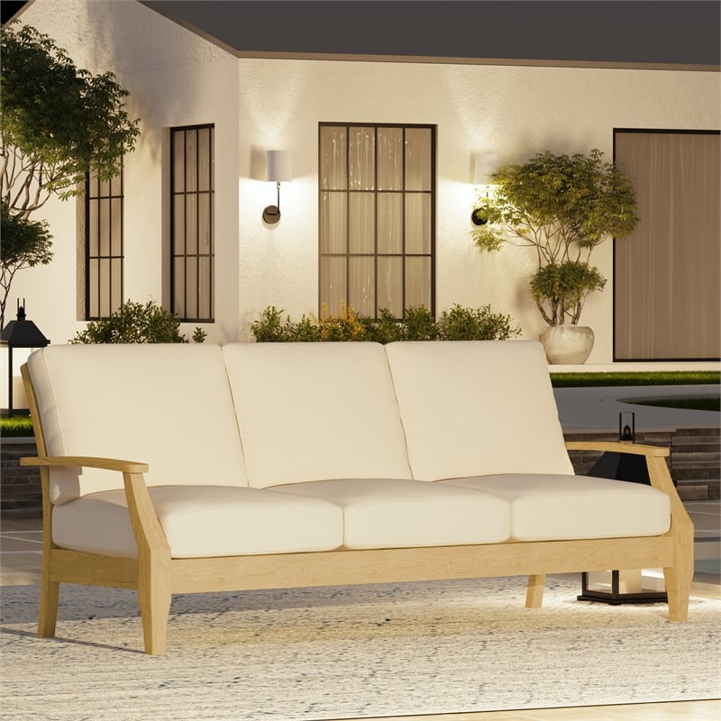 Safavieh Martinique Wood Patio Sofa in Natural / Beige