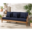 Safavieh Martinique Teak Wood Patio Sofa in Natural  / Navy