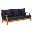Safavieh Martinique Teak Wood Patio Sofa in Natural  / Navy