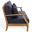Safavieh Martinique Teak Wood Patio Sofa in Natural  / Navy