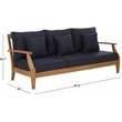 Safavieh Martinique Teak Wood Patio Sofa in Natural  / Navy