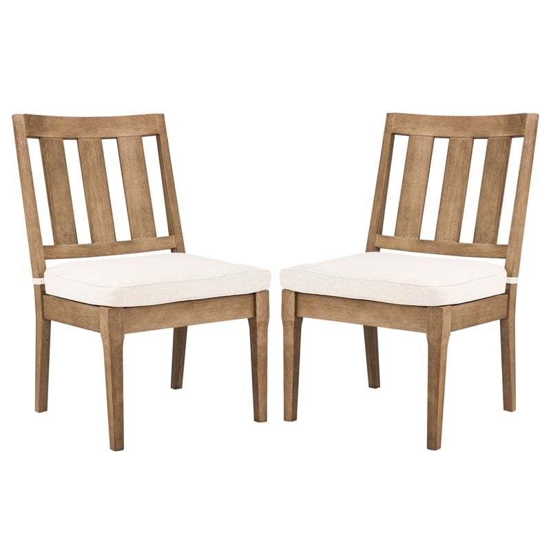 Safavieh Dominica Wood Outdoor Dining Chair in Natural / White