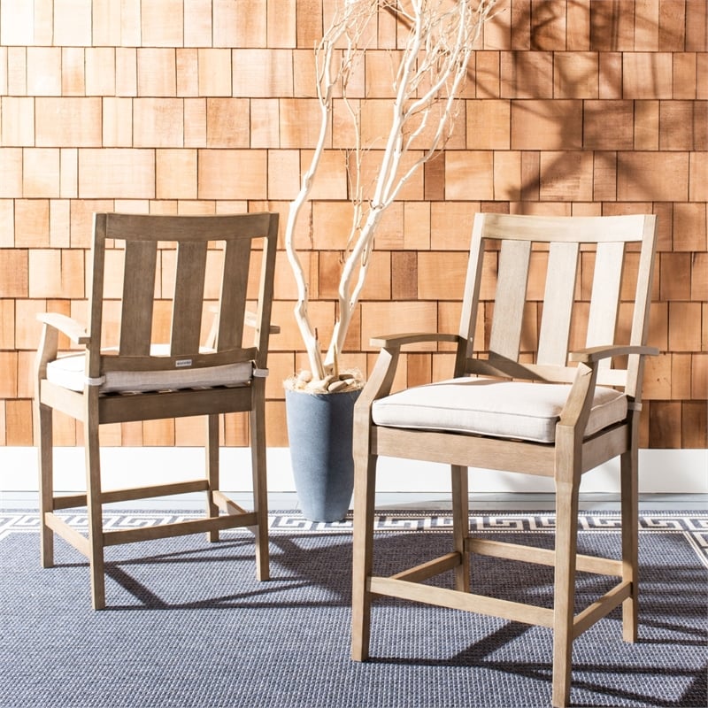 Safavieh San Salvador Wood Patio Counter Stool in Natural / White