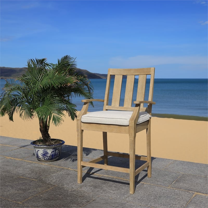 Safavieh San Salvador Wood Patio Counter Stool in Natural / White