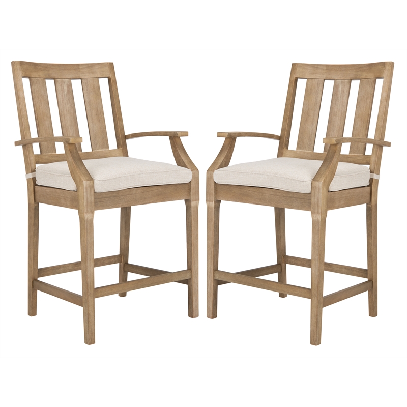 Safavieh San Salvador Wood Patio Counter Stool in Natural / White