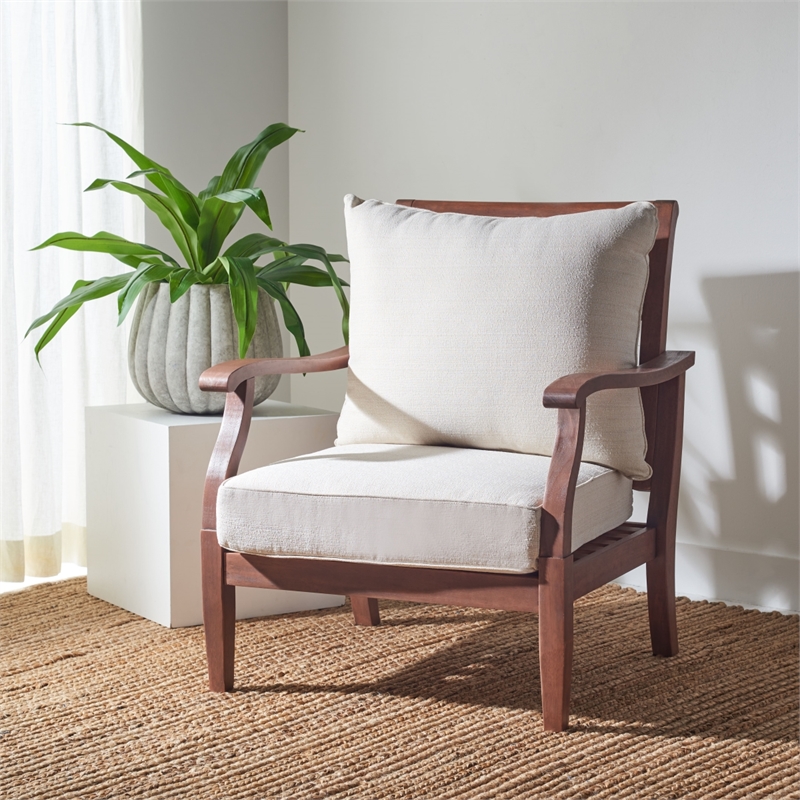 Safavieh Payden Wood Outdoor Accent Chair  in Natural / White