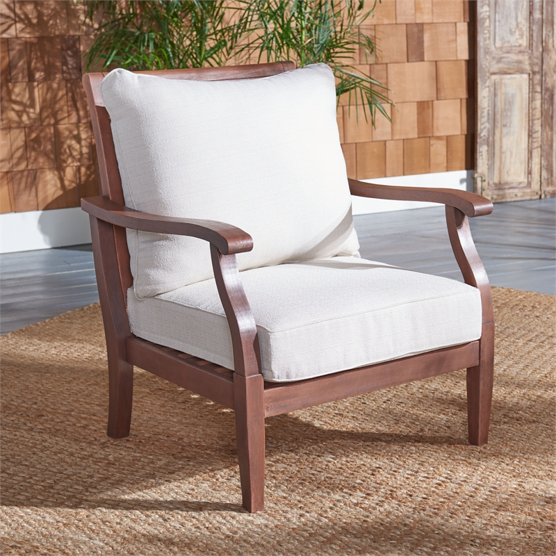Safavieh Payden Wood Outdoor Accent Chair  in Natural / White