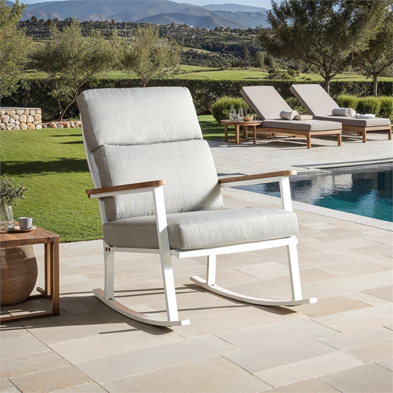 Safavieh Brutus Wood and Iron Rocking Chair in White / Light Gray