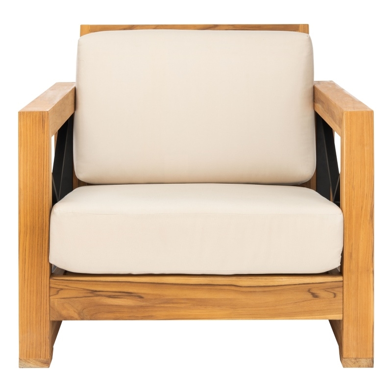Safavieh Andros Teak Wood Patio Chair in Natural / Beige