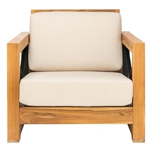 Safavieh Andros Teak Wood Patio Chair in Natural / Beige