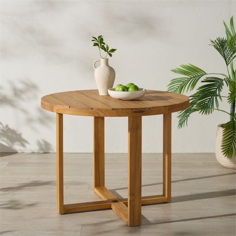 Safavieh Mayaguana Round Wood Dining Table in Natural
