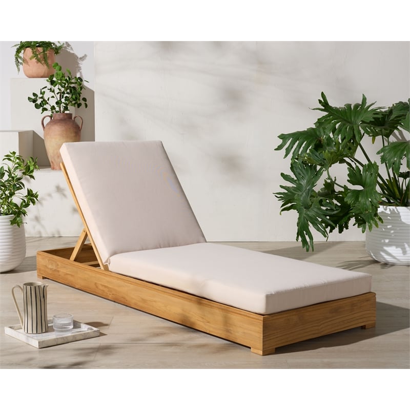 Safavieh Montford Brazilian Teak Wood Chaise Lounge in Natural  / Beige