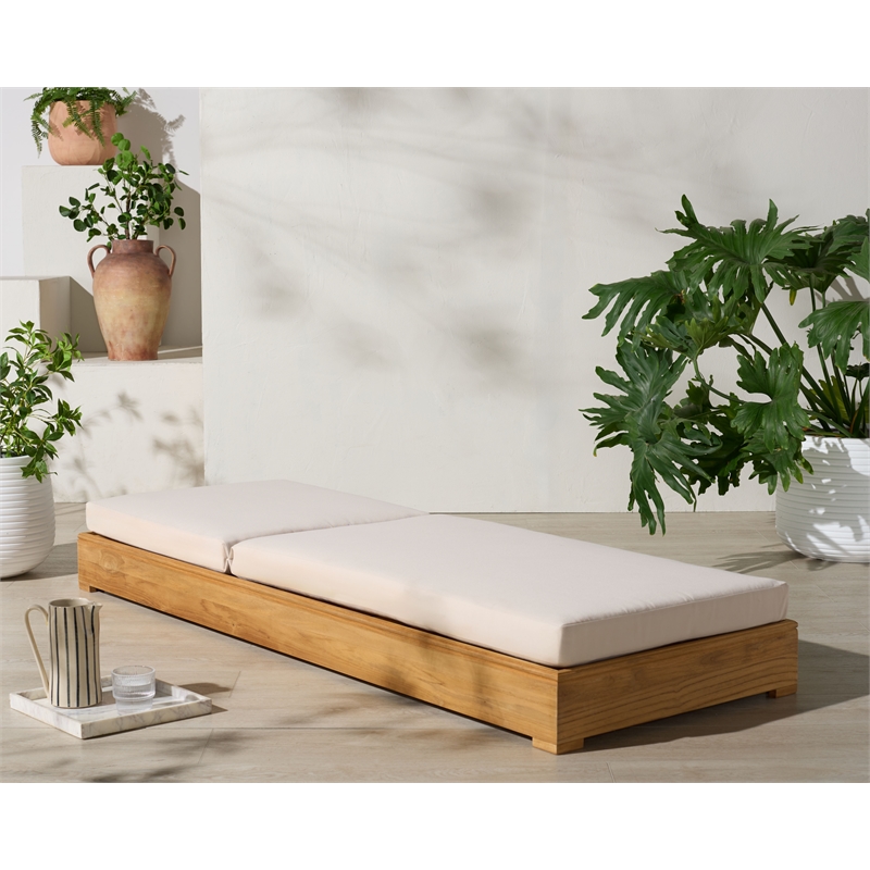 Safavieh Montford Brazilian Teak Wood Chaise Lounge in Natural  / Beige