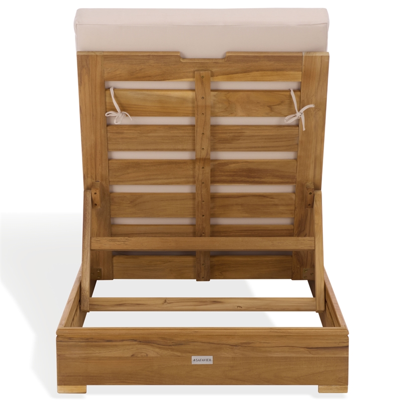 Safavieh Montford Brazilian Teak Wood Chaise Lounge in Natural  / Beige