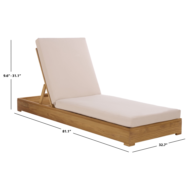 Safavieh Montford Brazilian Teak Wood Chaise Lounge in Natural  / Beige