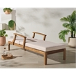 Safavieh Martinique Teak Wood Patio Chaise Lounge in White / Natural