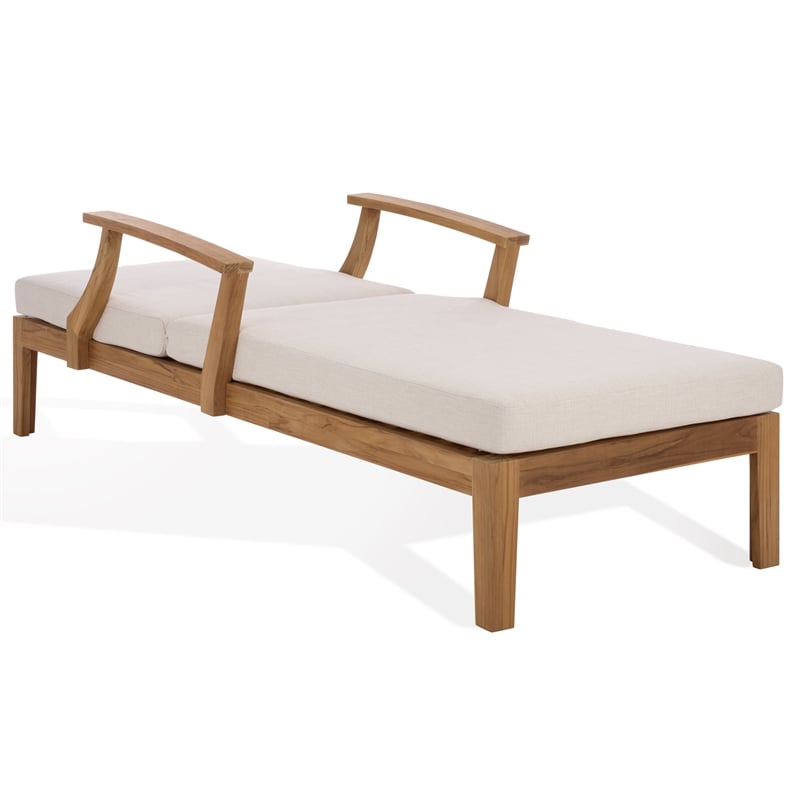 Safavieh Martinique Teak Wood Patio Chaise Lounge in White / Natural