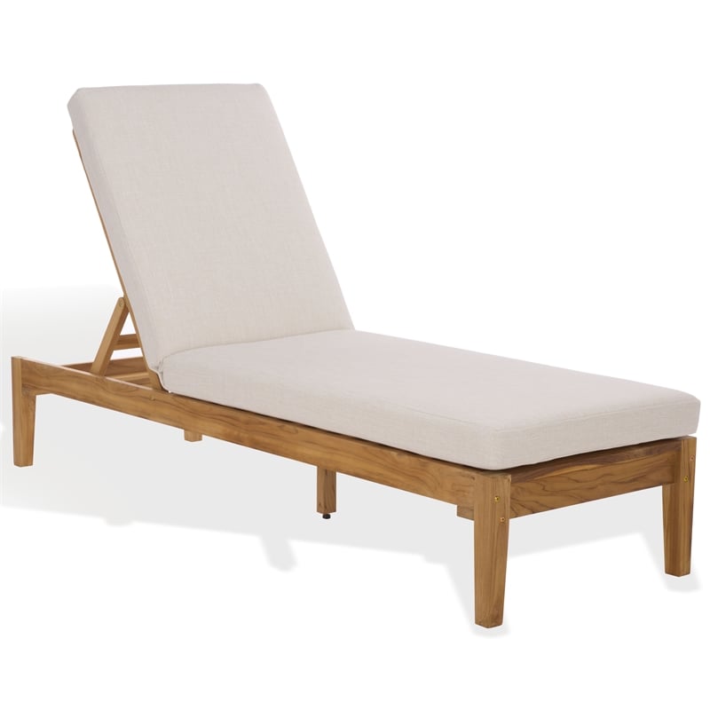Safavieh Montclair Teak Wood Chaise Lounge in White / Natural