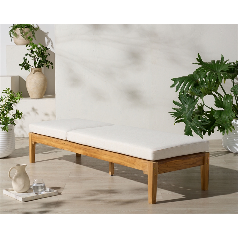Safavieh Montclair Teak Wood Chaise Lounge in White / Natural