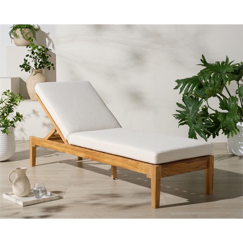 Safavieh Montclair Teak Wood Chaise Lounge in White / Natural