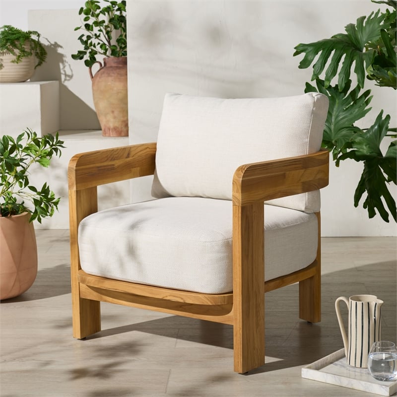 Safavieh Achilles Teak Wood Patio Chair  in White / Natural