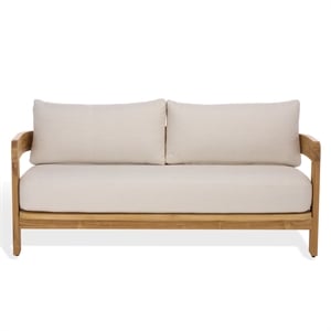 Safavieh Achilles Teak Wood Patio Sofa in White / Natural