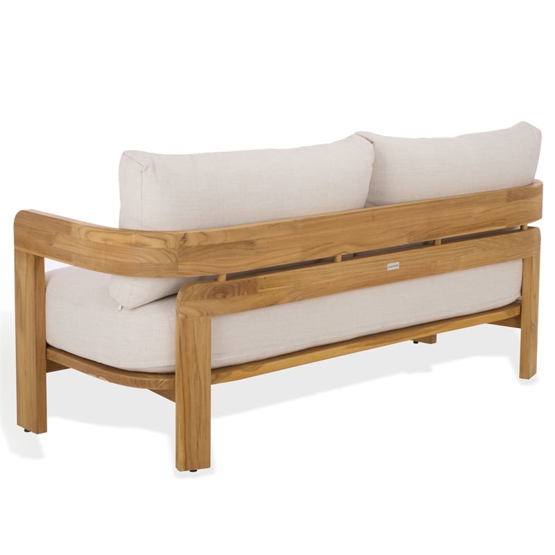Safavieh Achilles Teak Wood Patio Sofa in White / Natural