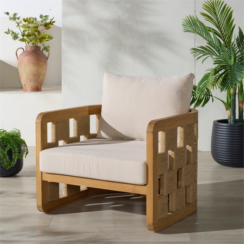 Safavieh Skipper Teak Wood Patio Chair  in Natural / Beige