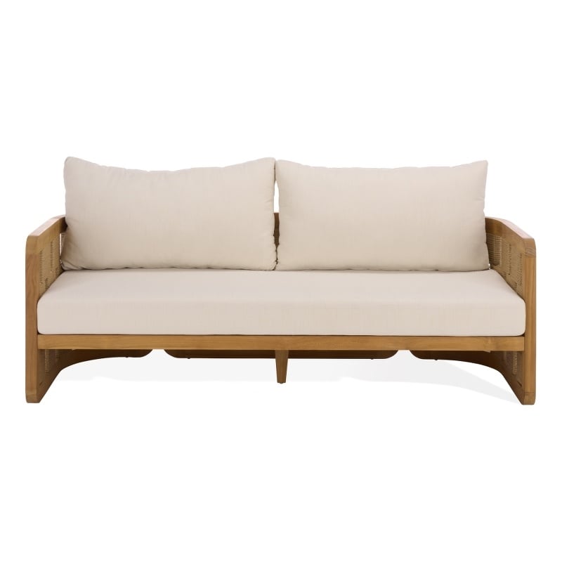 Safavieh Skipper Teak Wood Patio Sofa in Natural / Beige
