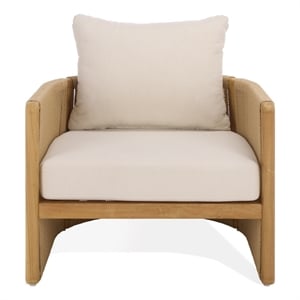 Safavieh Gale Teak Wood and Hyacinth Patio Chair in Natural / Beige