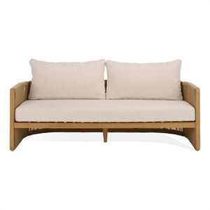 Safavieh Gale Teak Wood and Hyacinth Patio Sofa in Natural / Beige