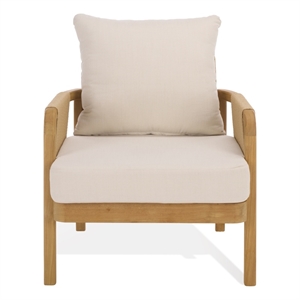 Safavieh Rogers Teak Wood and Hyacinth Patio Chair  in Natural / Beige