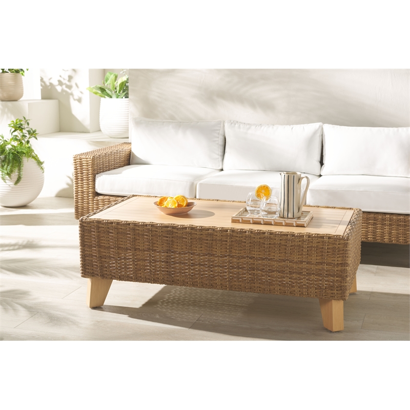 Safavieh Margarita Wicker Aluminum Coffee Table in Natural