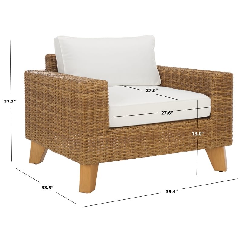 Safavieh Margarita Wicker Aluminum Patio Chair in Natural / White