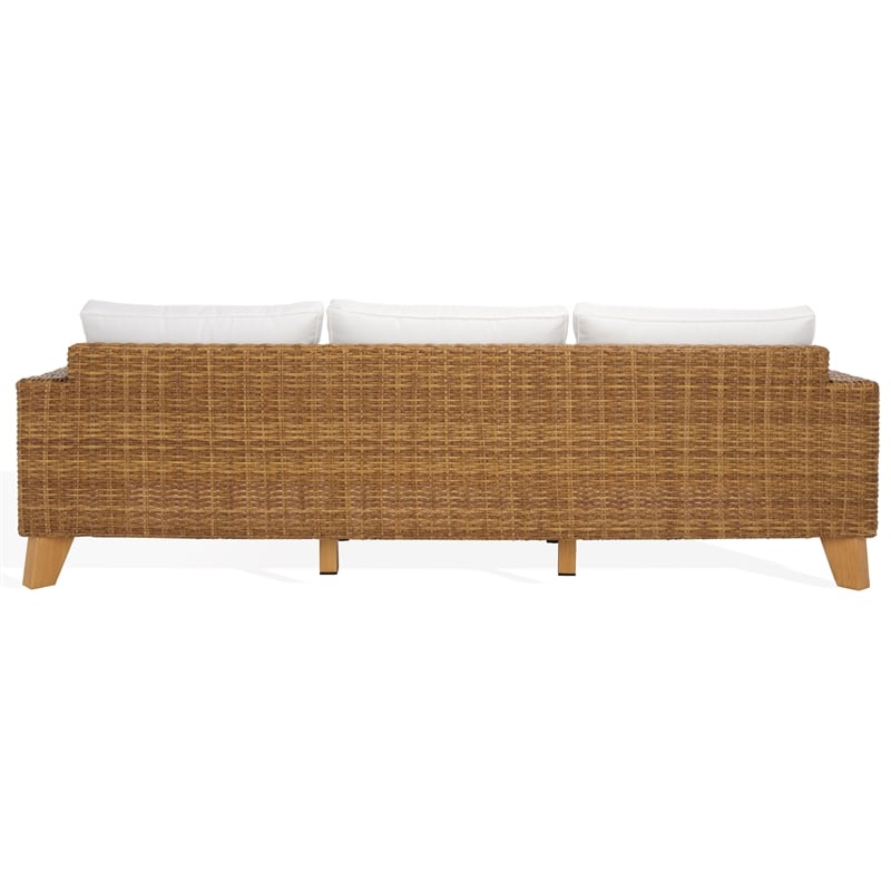 Safavieh Margarita Wicker Aluminum Patio Sofa in Natural / White