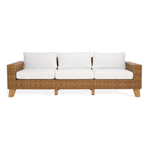 Safavieh Margarita Wicker Aluminum Patio Sofa in Natural / White