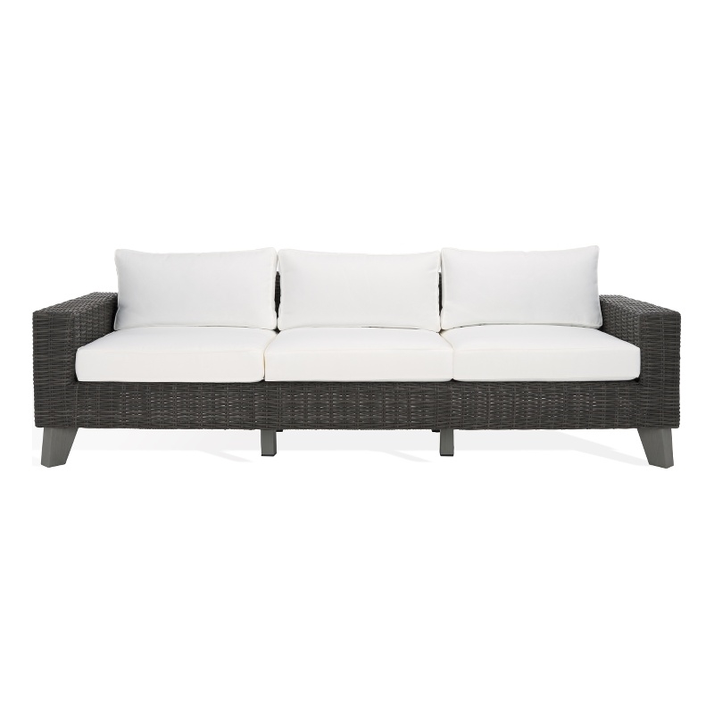 Safavieh Margarita Wicker Aluminum Patio Sofa in Dark Gray / White