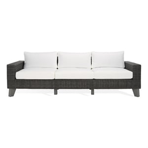 Safavieh Margarita Wicker Aluminum Patio Sofa in Dark Gray / White